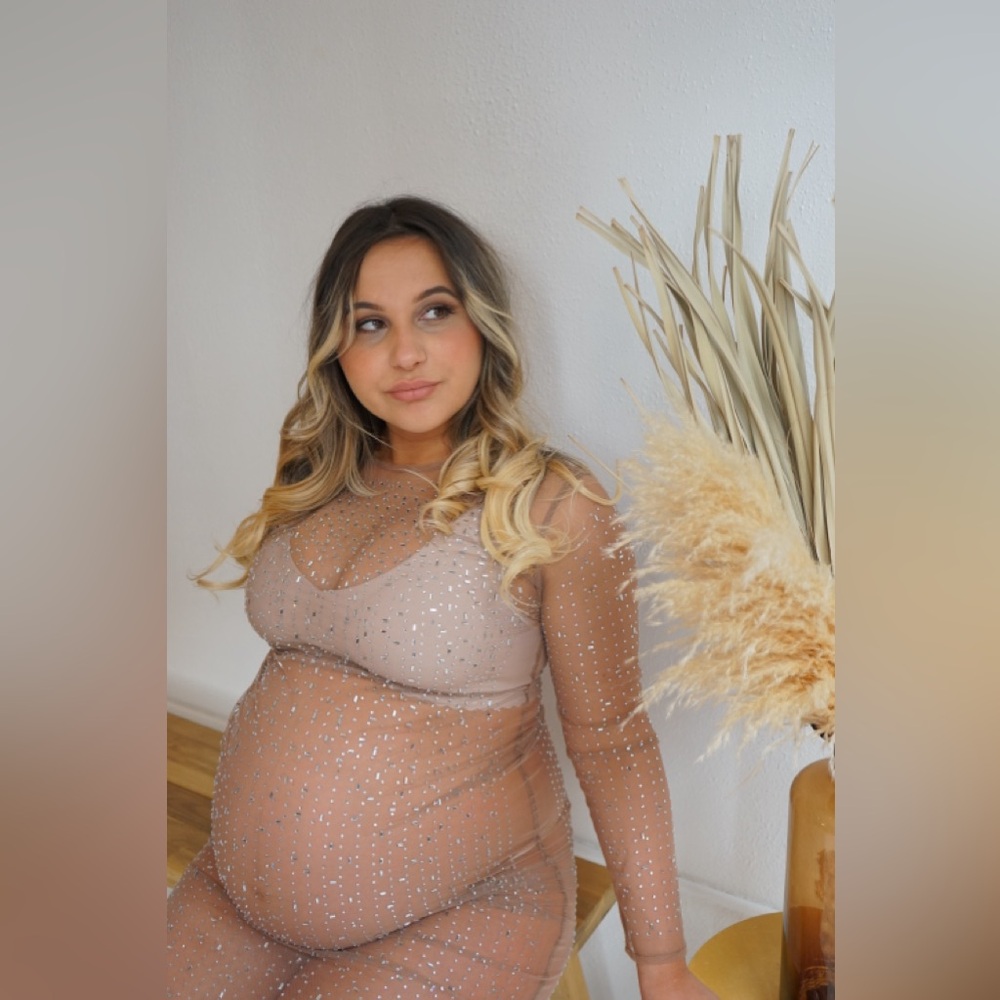 Sheer Nude Maternity Top with Silver Accents - Medium